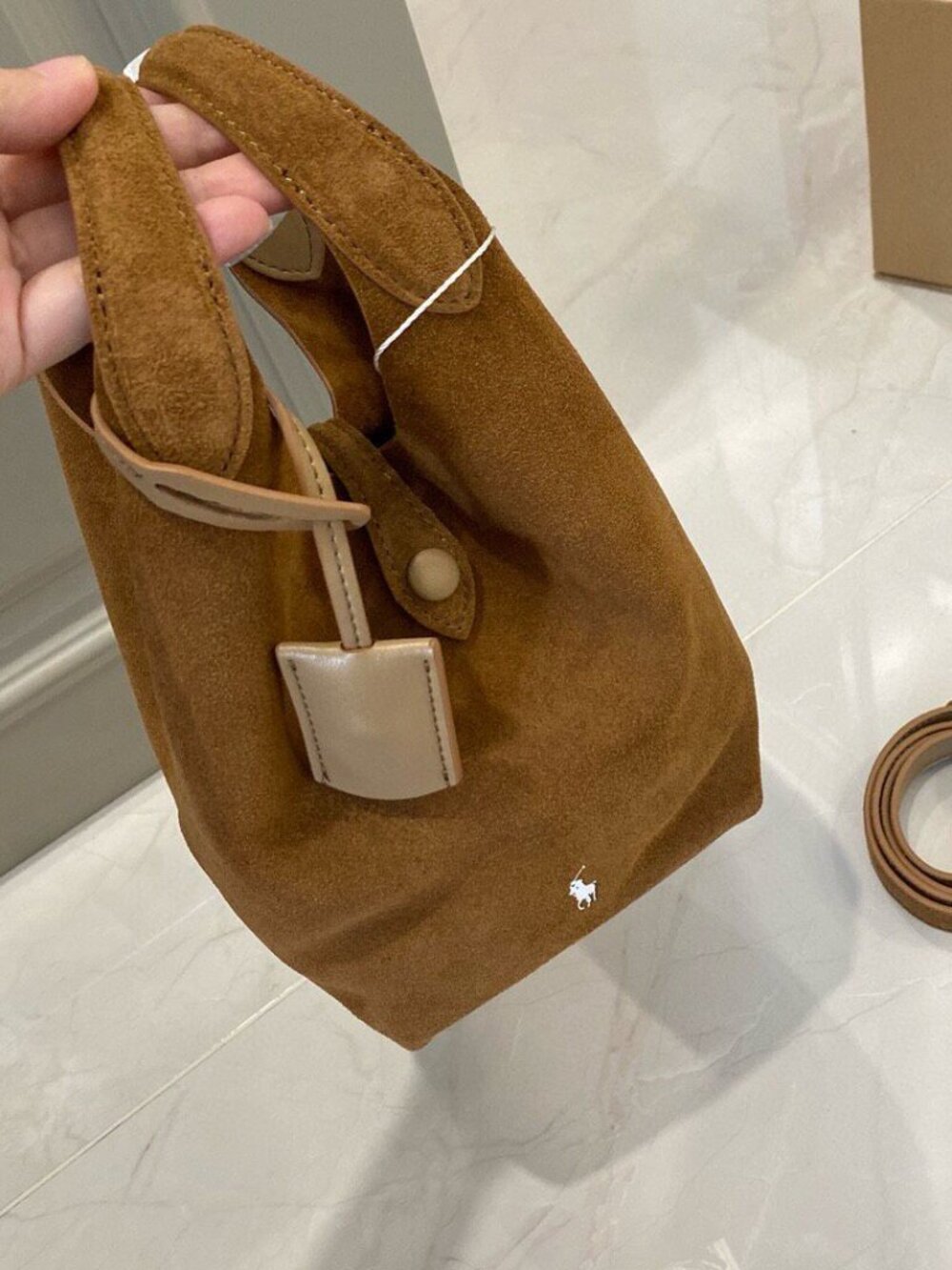 Polo Ralph Lauren Suede Basket Tote Small Caramel